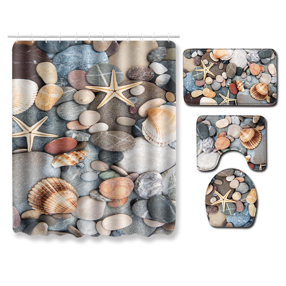 Shower Curtain Floor Mat Toilet Cover Foot Mat Door Mat Carpet Four-Piece Pattern