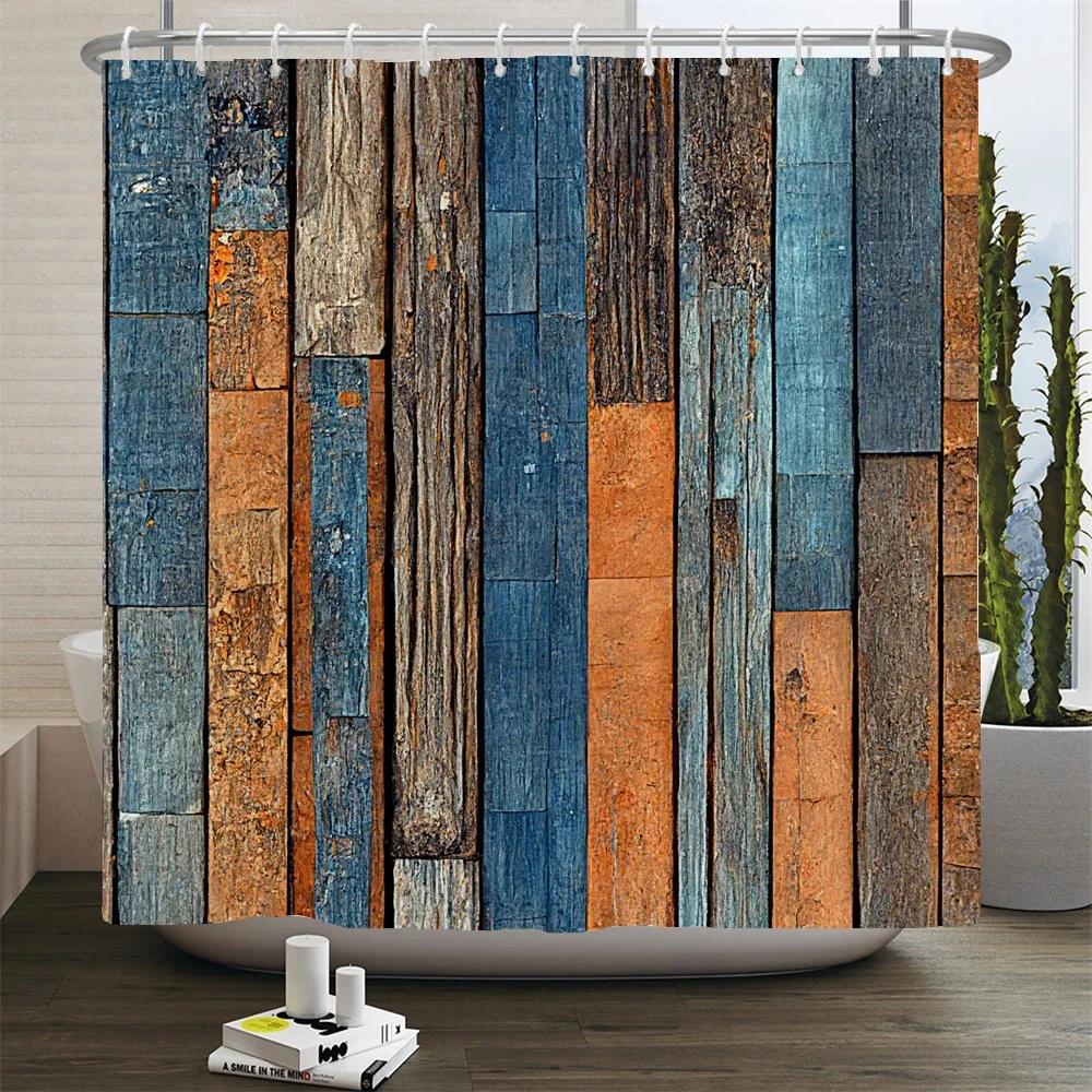 Rustic Shower Curtain Vintage Vertical Wood Planks Distressed Rustic Hardwood Design Fabric Bathroom Decor Curtain With Hooks