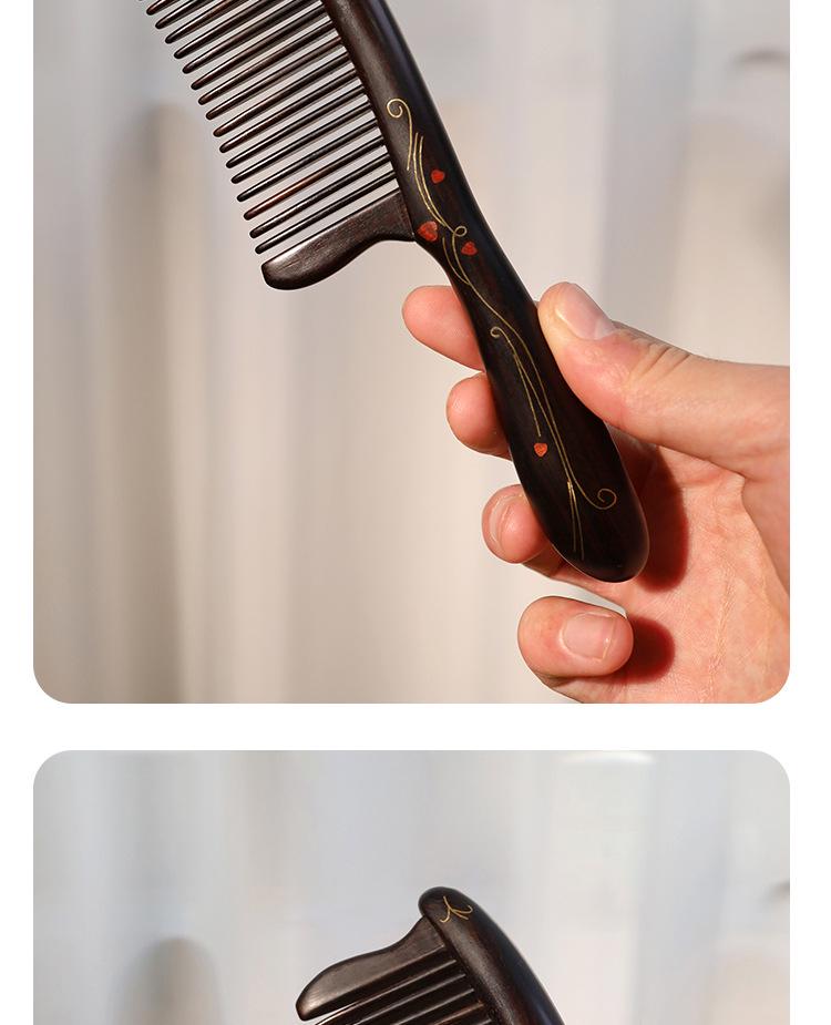 Heart-Shaped Cloisonné Copper and Zitan Wood Comb with Mortise and Tenon Jointing – Handmade for Smooth Hair