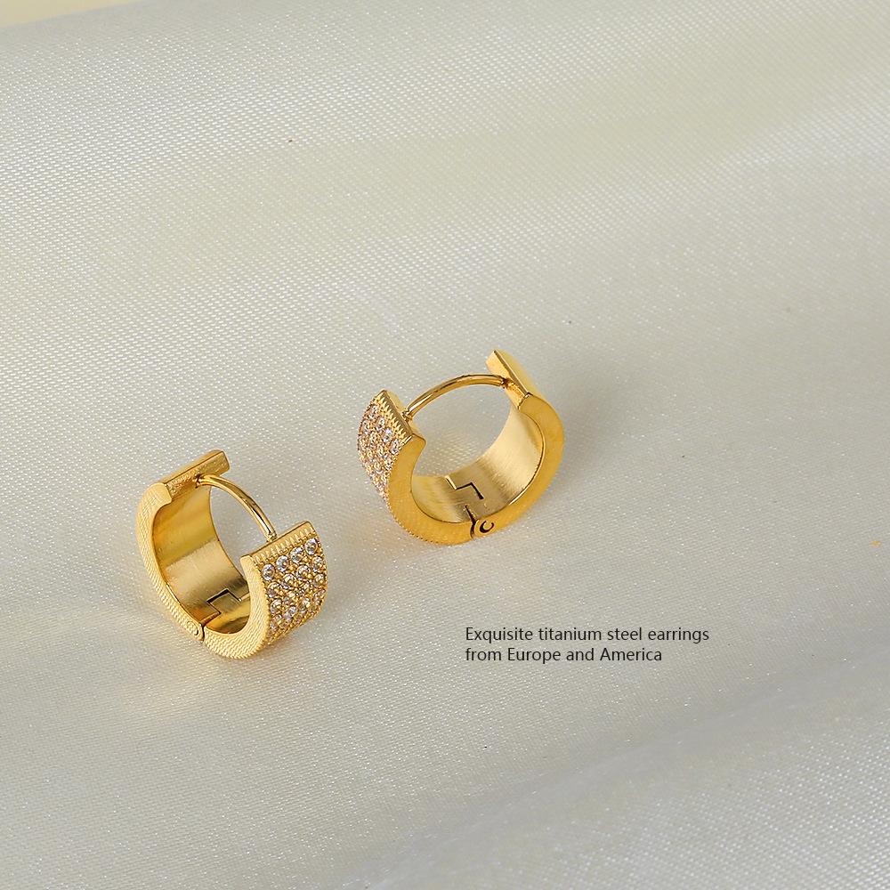 Titanium Steel Gold Double C Full Diamond Zircon Earrings Women s Stainless Steel Earrings Geometric Earrings Light Luxury Premium Earrings
