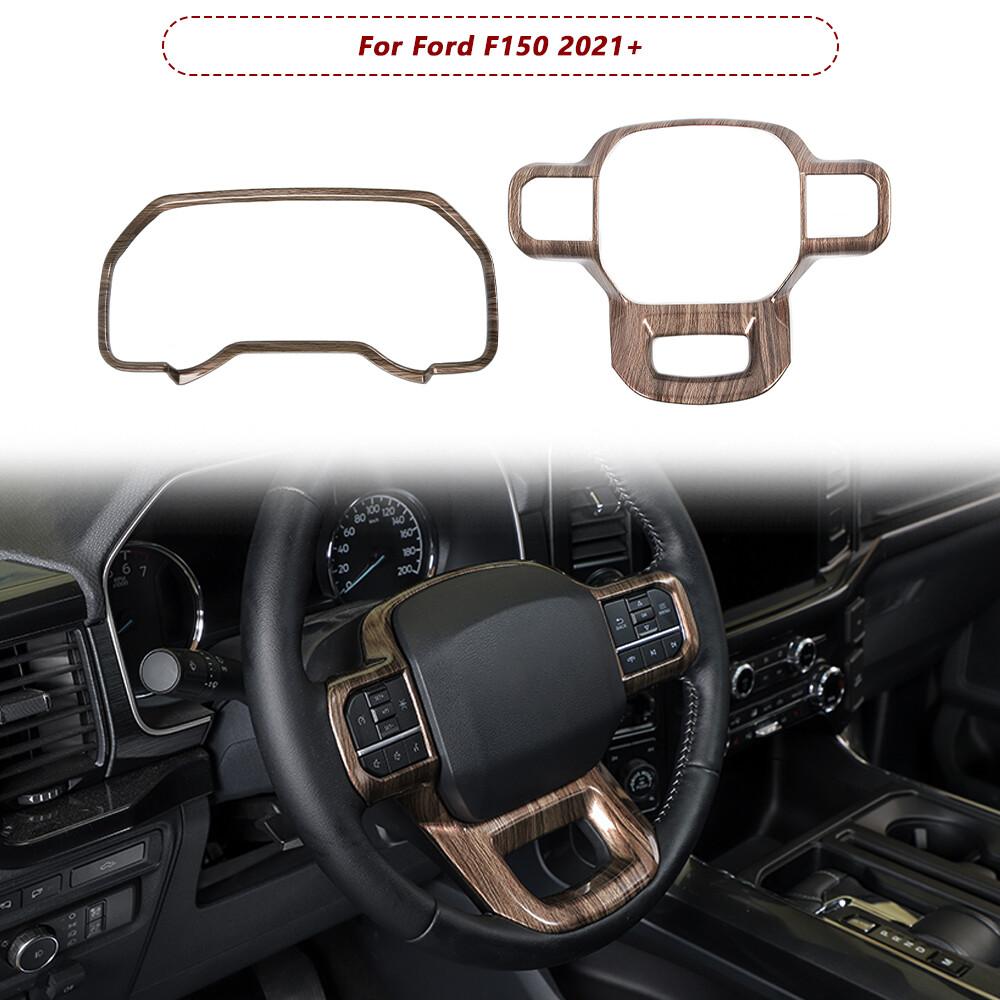 Steering Wheel Panel & Dashboard Cover Trim For Ford F150 2021-2023 Wood Grain