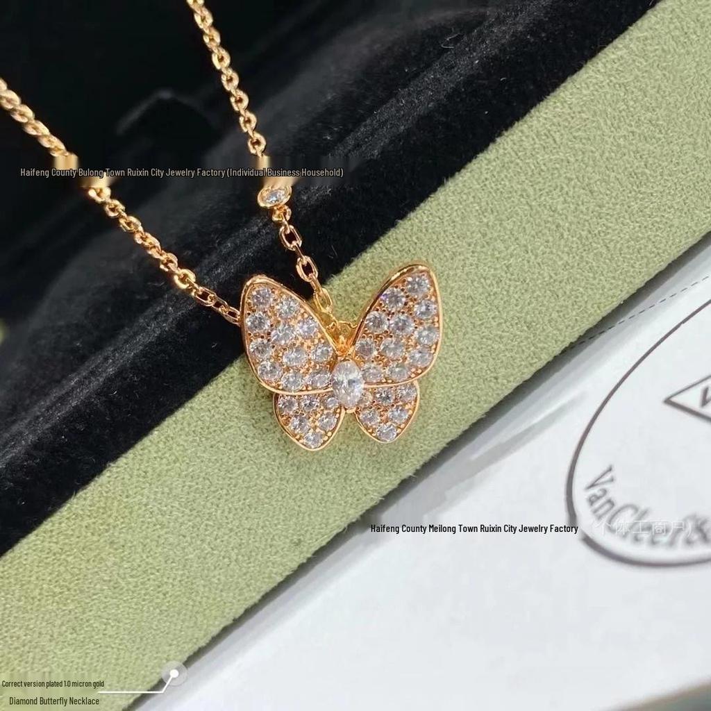 Elegant Butterfly Necklace: Full Diamond White Mother-of-Pearl, 18K Gold Plated, CNC Precision Turquoise Pendant for Women.