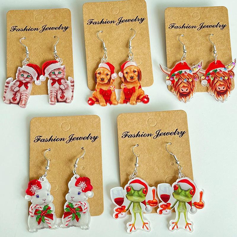 Christmas Kitten Cartoon Earrings & Tree Pendant
