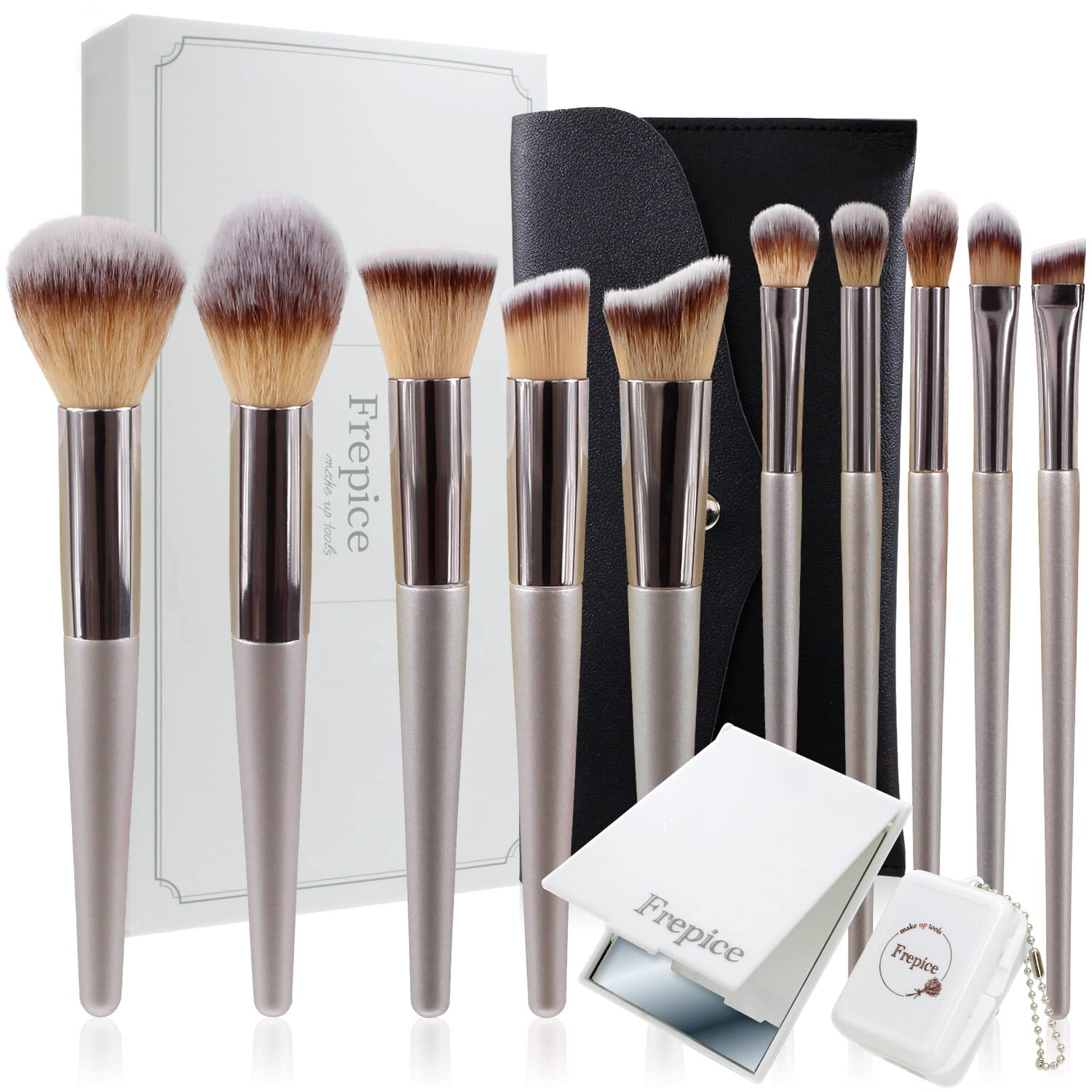 

Frepice Makeup Brushes Powder Concealer and Makeup Brush Case (10-Piece Set) Brush, Brush, (Black Gem)