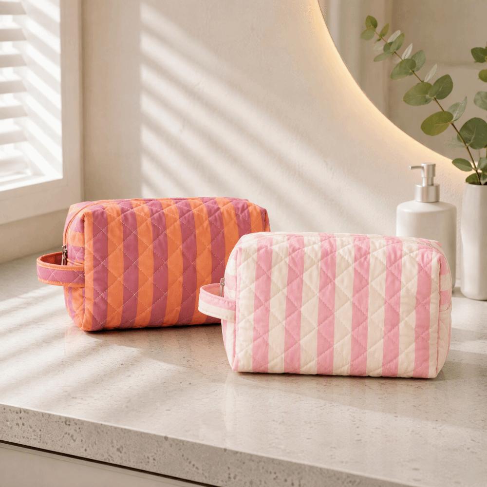 Striped Cosmetic Bag Large Capacity Travel Pouch Reusable Toiletry Pouch Daily Use