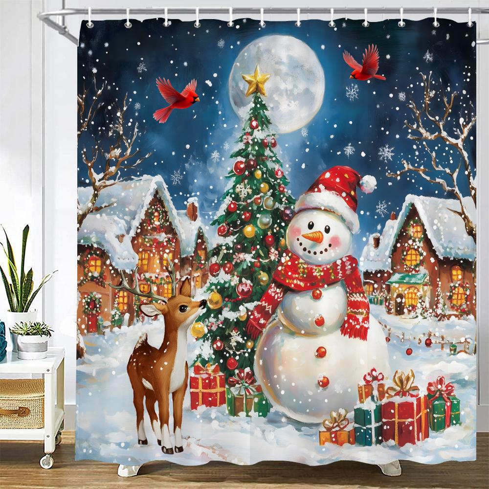 Cartoon Snowman Shower Curtain Bath Curtain Santa Claus Merry Christmas Printed Bathroom Curtains for Home Decoration Curtain