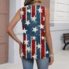Damenmode Lässiges T-Shirt Top mit Aufdruck der Flagge und Sterne des Amerikanischen Unabhängigkeitstages, V-Ausschnitt, Rüschenärmel, Ärmellos