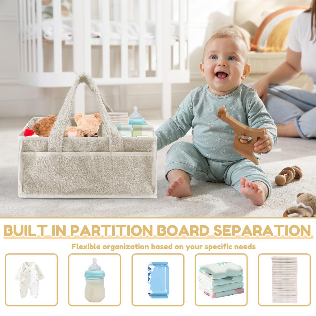 Plüsch Windelorganizer Tragbarer Baby-Windel-Caddy Aufbewahrungskorb mit Mehrfachfächern Neugeborenenartikel Windeltaschen Organizer
