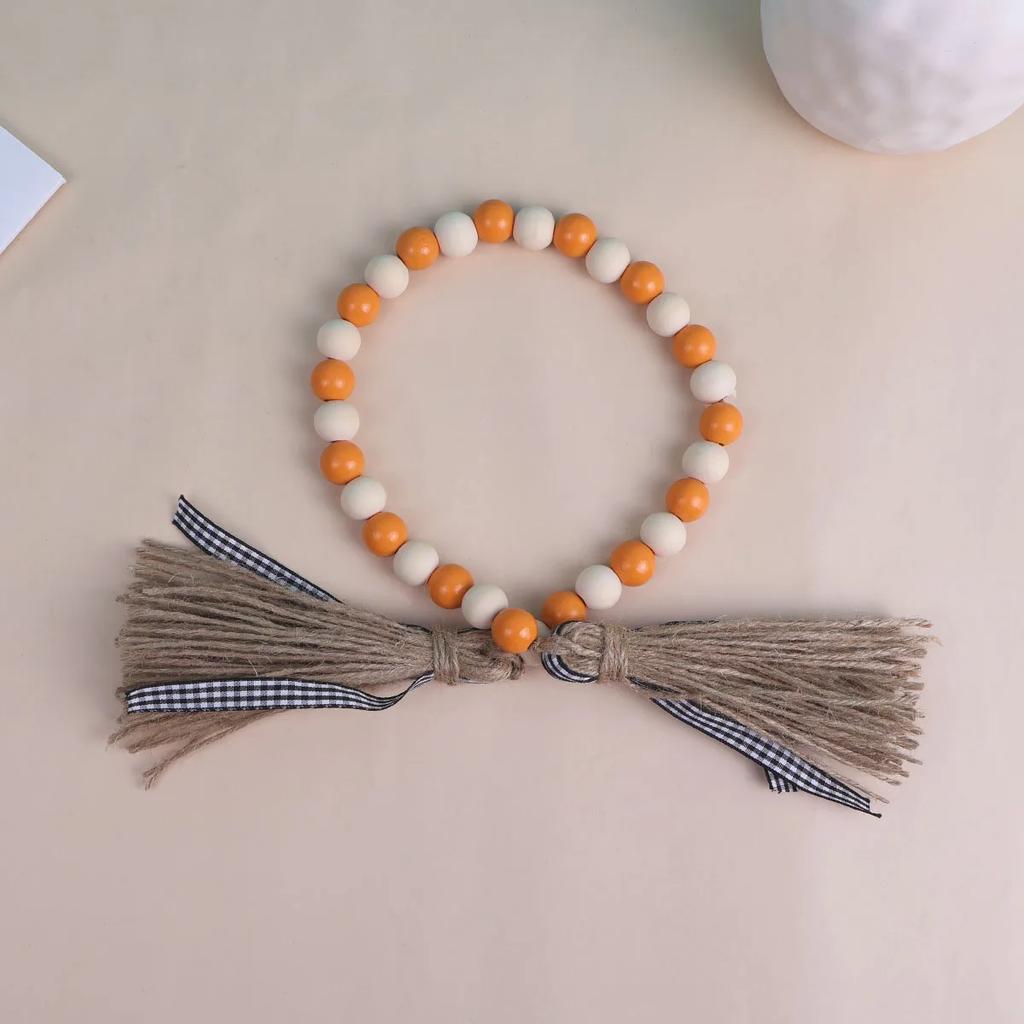 1 Pc - Wooden Bead Wreath with Tassels for Living Room and Bedroom Decoration