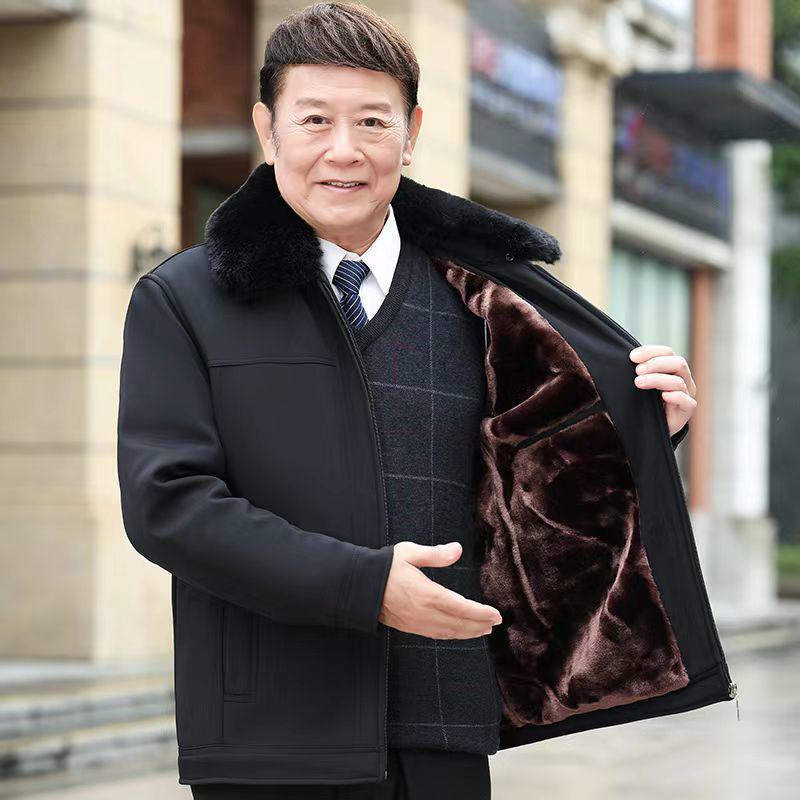 Men's Thick Velvet-Lined Winter Coat for Middle-Aged and Elderly