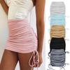 Stickad gängad sidodragsko Stretch Crepe Kjol Sexig Slim Justerbar Höftkjol