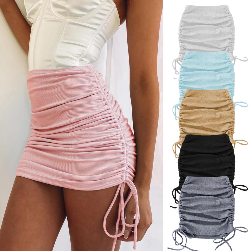 Stickad gängad sidodragsko Stretch Crepe Kjol Sexig Slim Justerbar Höftkjol