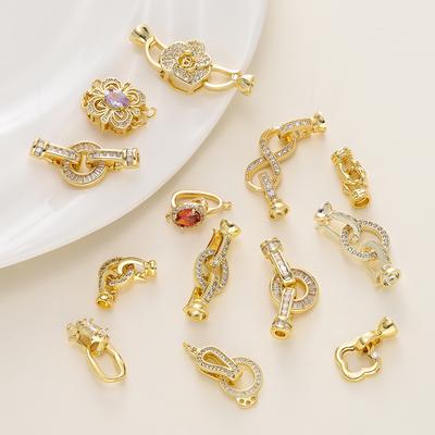 1/2Pcs/Pack 14/18K Gold Plated Inlaid Zircon Connector End Caps Fastener Clasps for DIY Jewelry Bracelet Making Accessories