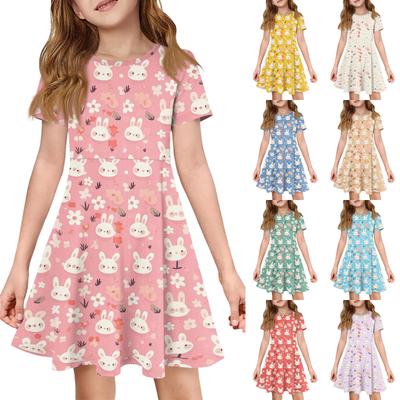 Girl Summer Dress Color & Print Short Sleeve Dress With Pocket Casual Dress Shorts Sleeve Party Dress Easter Day