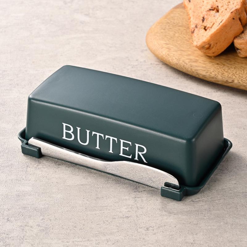 Cross-Border Plastic Butter Dish with Knife and Lid, Food-Grade PP for Kitchen and Refrigerator Storage.