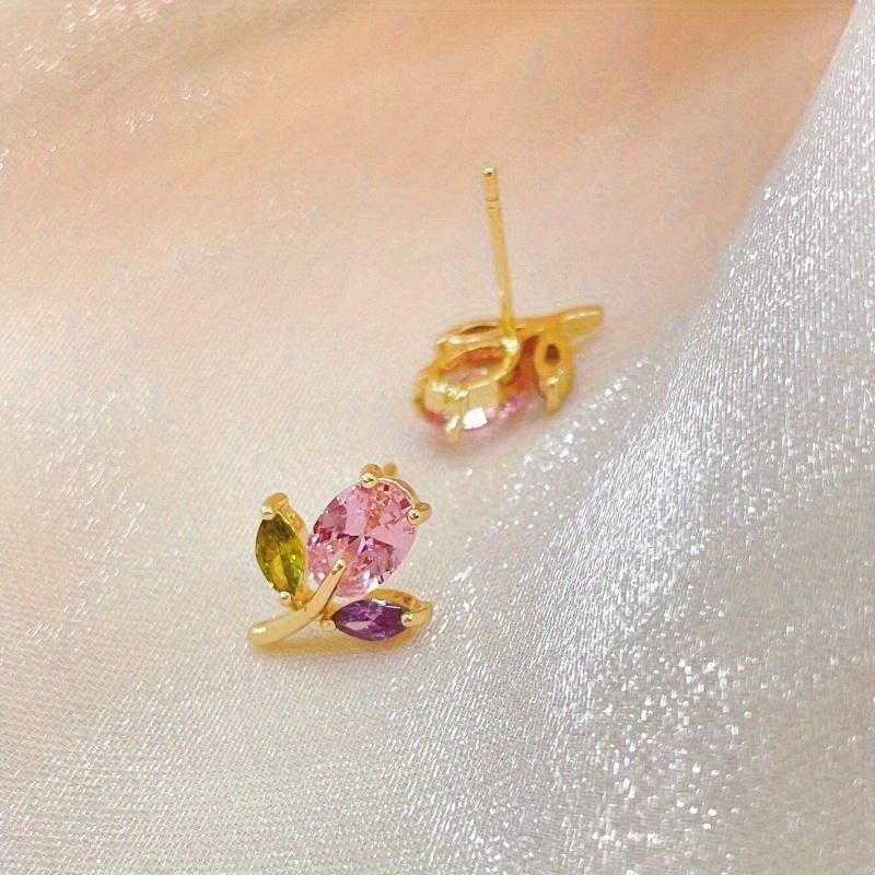 Süße Vielseitige Tulpenform Bunte Zirkon Ohrstecker Für Frauen Schlicht Personalisierter Partyschmuck Alltagskleidung Nischengeschenke