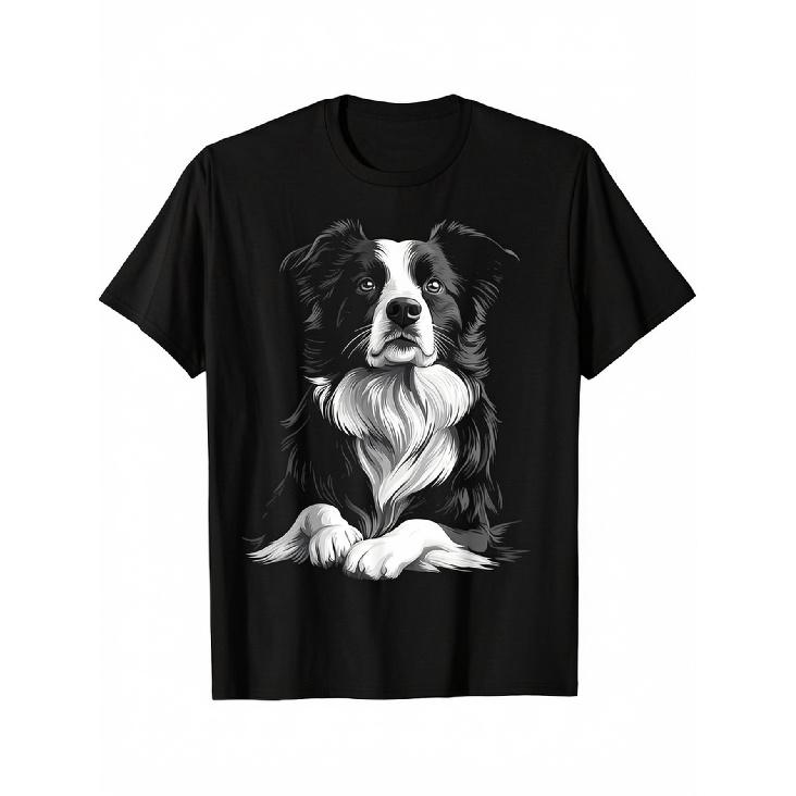 Men'S Border Collie T-Shirt - 100% Relaxed Fit Dog Lover Tee Suitable for Dad, Husband, Grandpa - Machine Washable Casual Wear & Festival Gift Idea