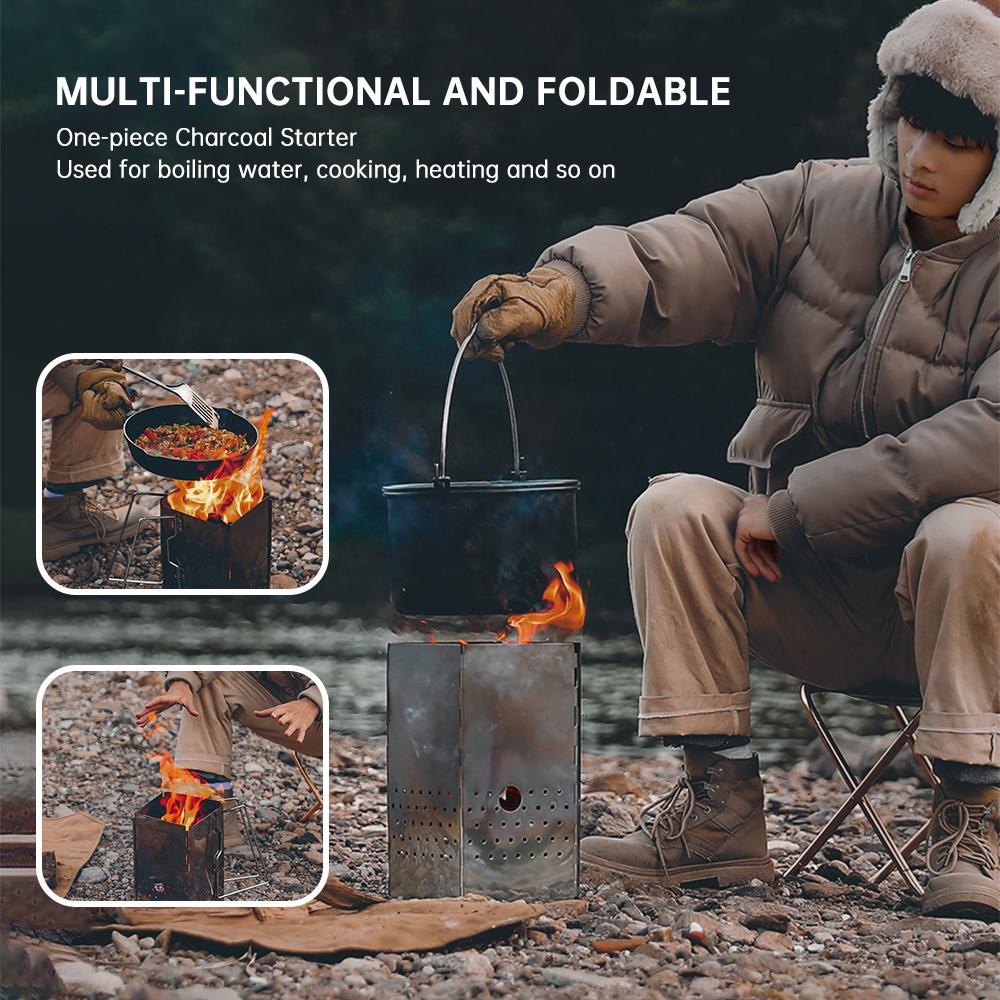 Folding Charcoal Chimney Sr Stainless Steel BBQ Charcoal Grill Briquette Coal Sr