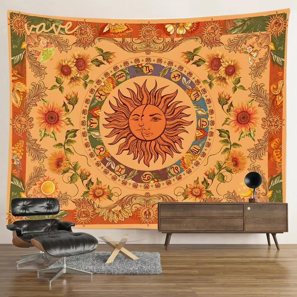 Sun Moon Tarot Tapestry Wall Hanging Bohemian Style Witchcraft Astrology Cloth Fabric Tapestry Flag Living Room Background Cloth