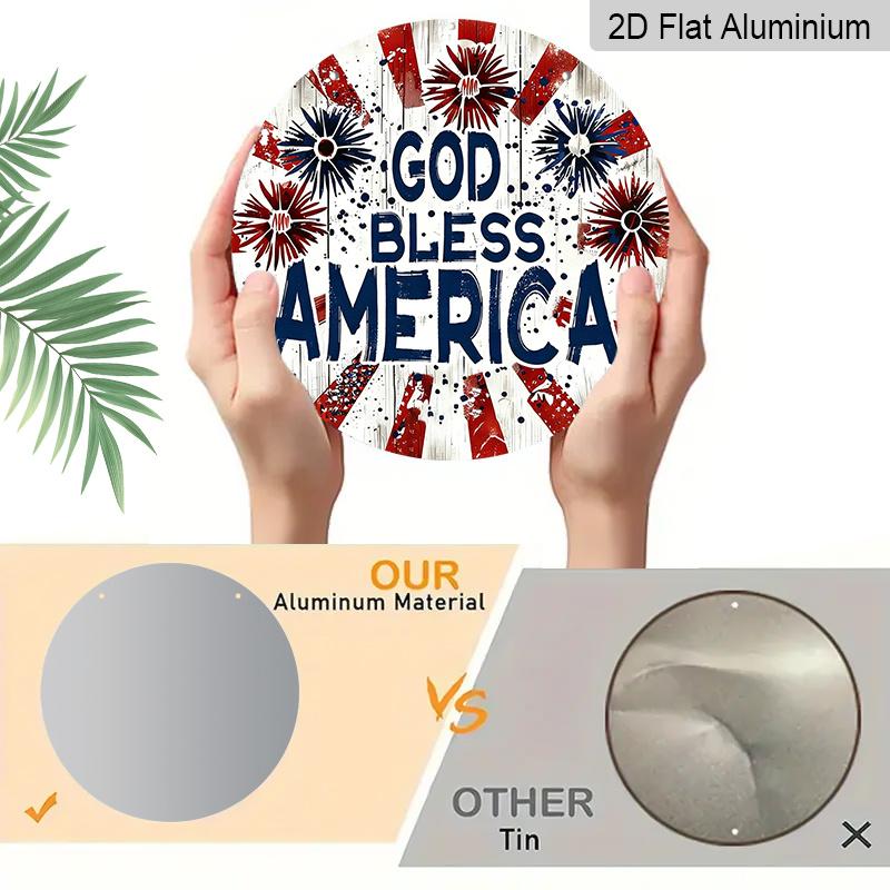 2D Flat, 1pc Decoration Celebrating American Independence Day on July 4Th, Featuring a Red And Blue Striped Pattern.This Aluminum Sign Is Perfect for