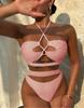 Damen Badeanzug Einfarbig Neckholder zum Binden Hohe Taille Getrennter Badeanzug Bikini Strandbekleidung Badeanzüge