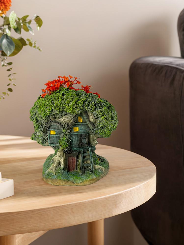 Tree House Flower Pot Bonsai Pot Decorative Forest House Planter Pot Resin Desktop Plant Pot Multi-Function for Home Office