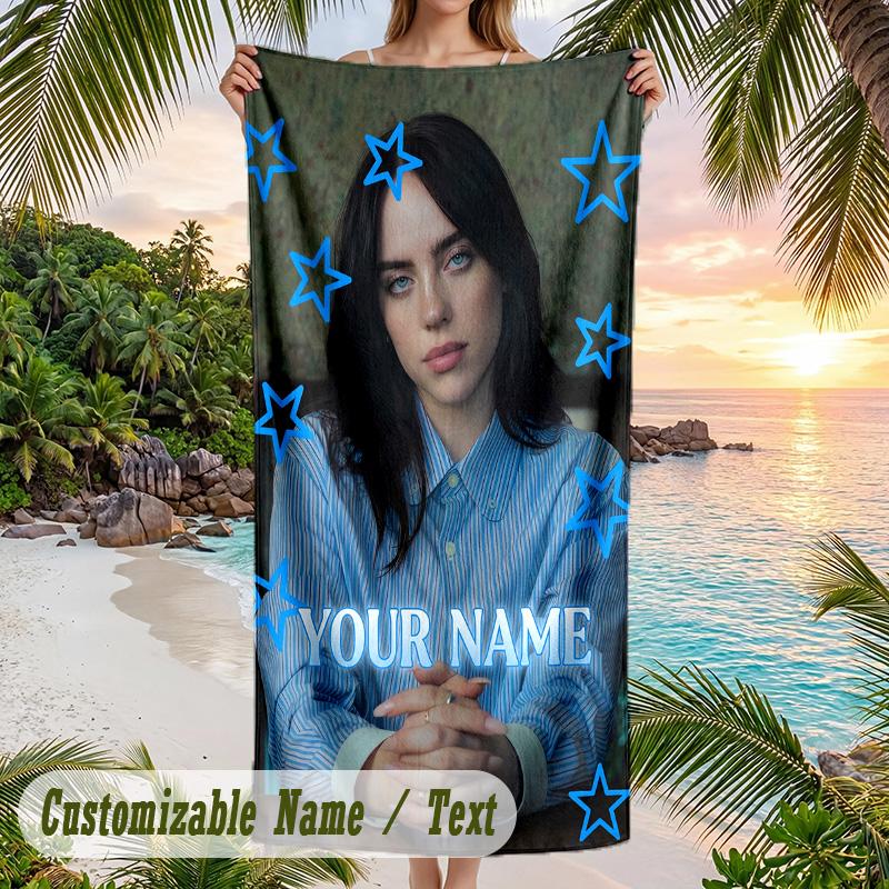 Billie Eilish Beach Towel, Personalized Custom Name Text, Quick Dry Large Absorbent Towel For Beach Pool