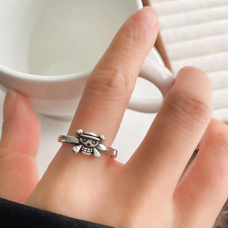 BOCAI New S925 Silver Skull Ring for Men and Women Retro Fine Silver Jewelry Hip-Hop Punk Cartoon Little Pirate