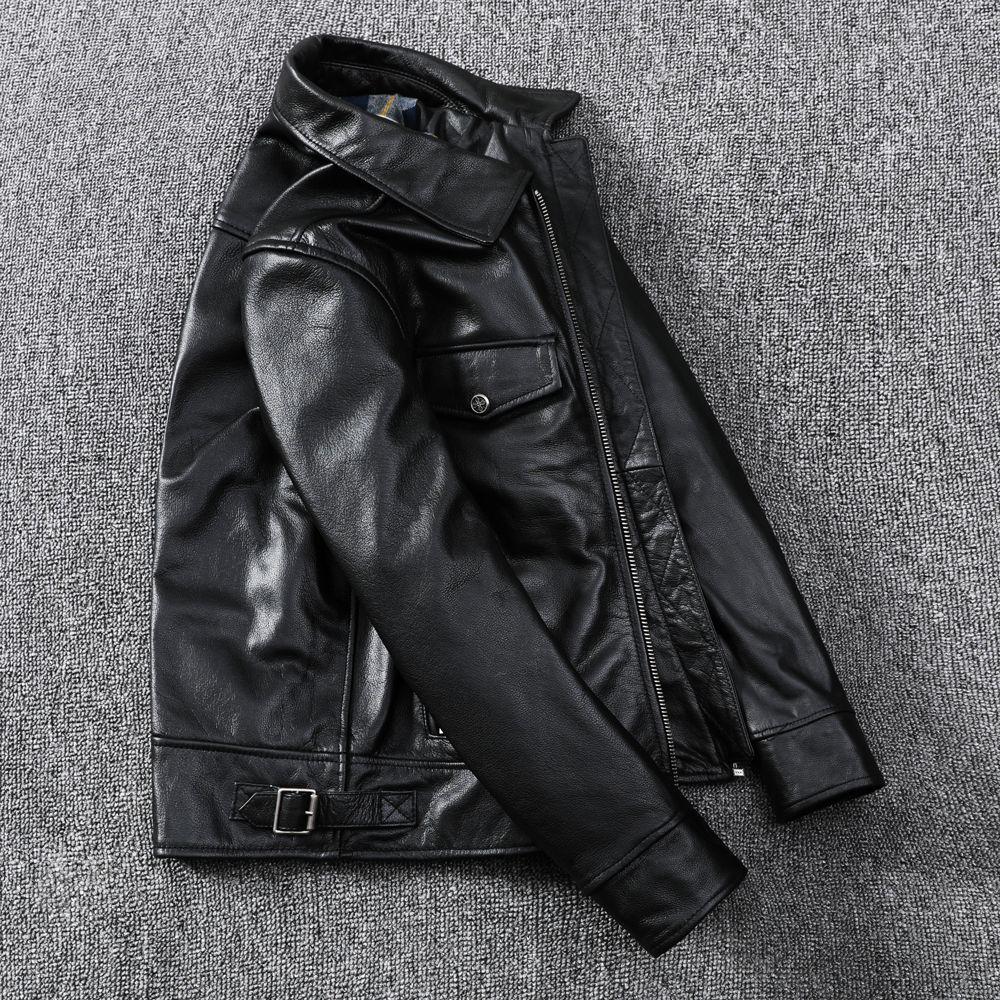 First Layer Cowhide Soft and Delicate Genuine Leather Jacket Men's Motorcycle Style Slim Leather Jacket