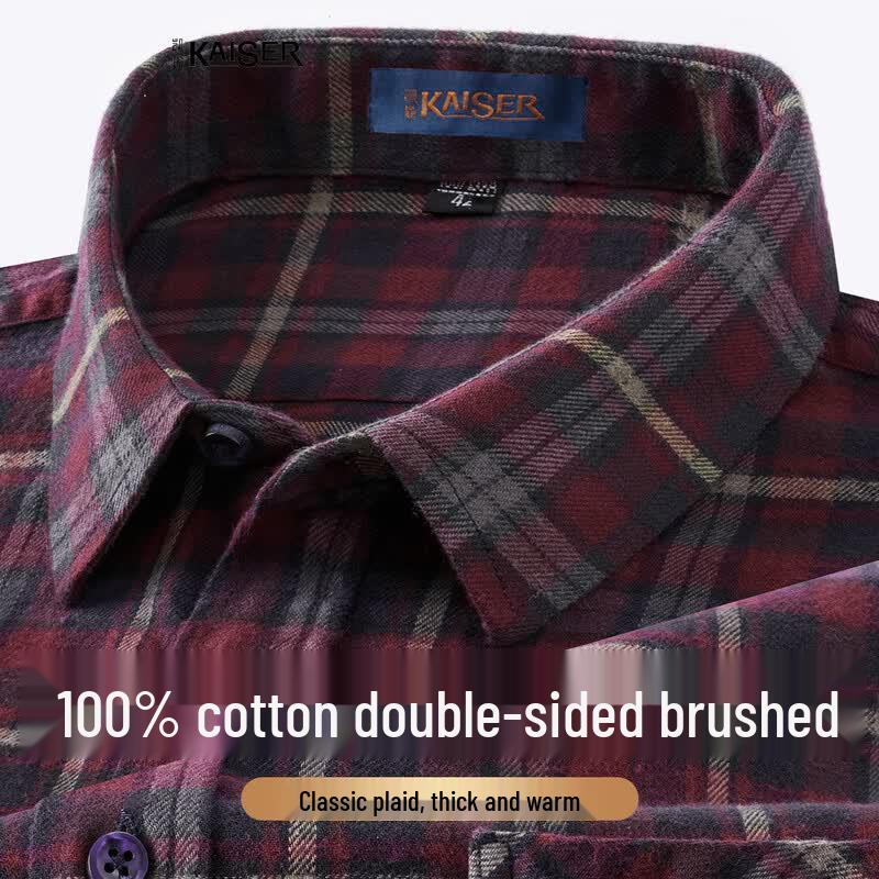 Caesar Men s 100% Cotton Double-Brushed Plaid Long-Sleeve Shirt 43