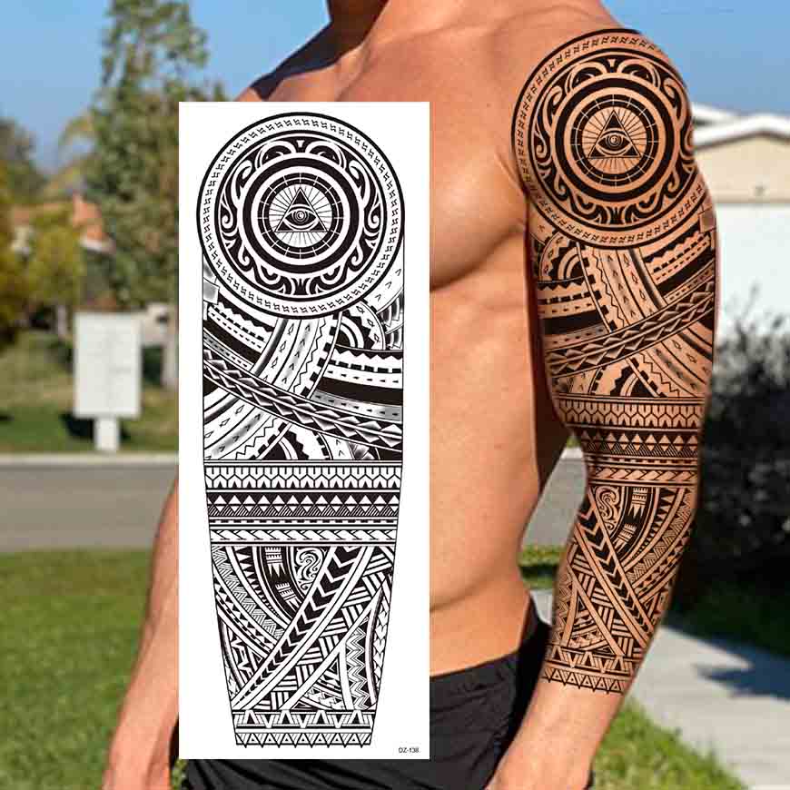 1 Blatt Stammestotem Vollarm Temporäre Tattoos Für Frauen Männer Fake Ärmel Maori Tattoo Aufkleber Körperkunst Zeichnung Oberschenkel Bein Groß