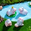 Miniature Hippopotamus Figurine Mini Cartoon Hippo Ornament DIY Microlandscape Fairy Garden Animal Resin Statue Decoration Ornament