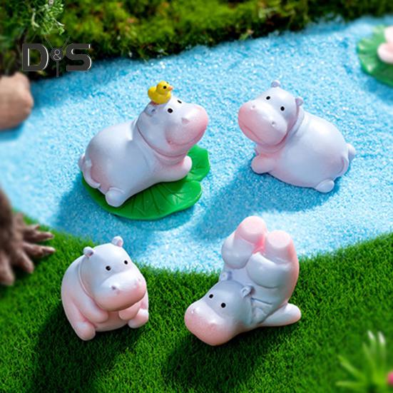 Miniature Hippopotamus Figurine Mini Cartoon Hippo Ornament DIY Microlandscape Fairy Garden Animal Resin Statue Decoration Ornament