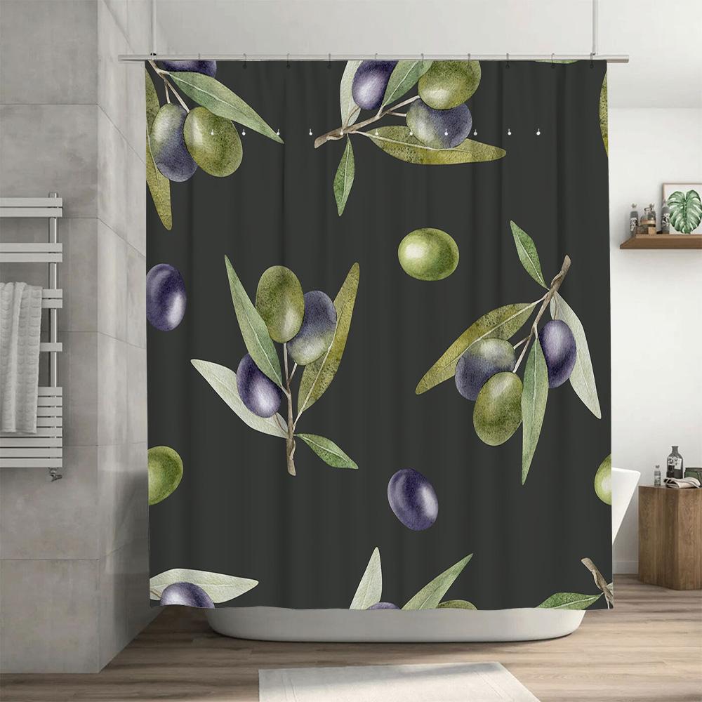 Green Olive Shower Curtain Waterproof Bath Decoration Waterproof Print Bathroom Decor Home Supplies Custom Size Black Background
