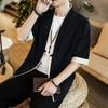 Summer Men's Kimono Jackets Cardigan Lightweight Casual Cotton Blends Linen Seven Sleeves Open Front Hanfu Coat