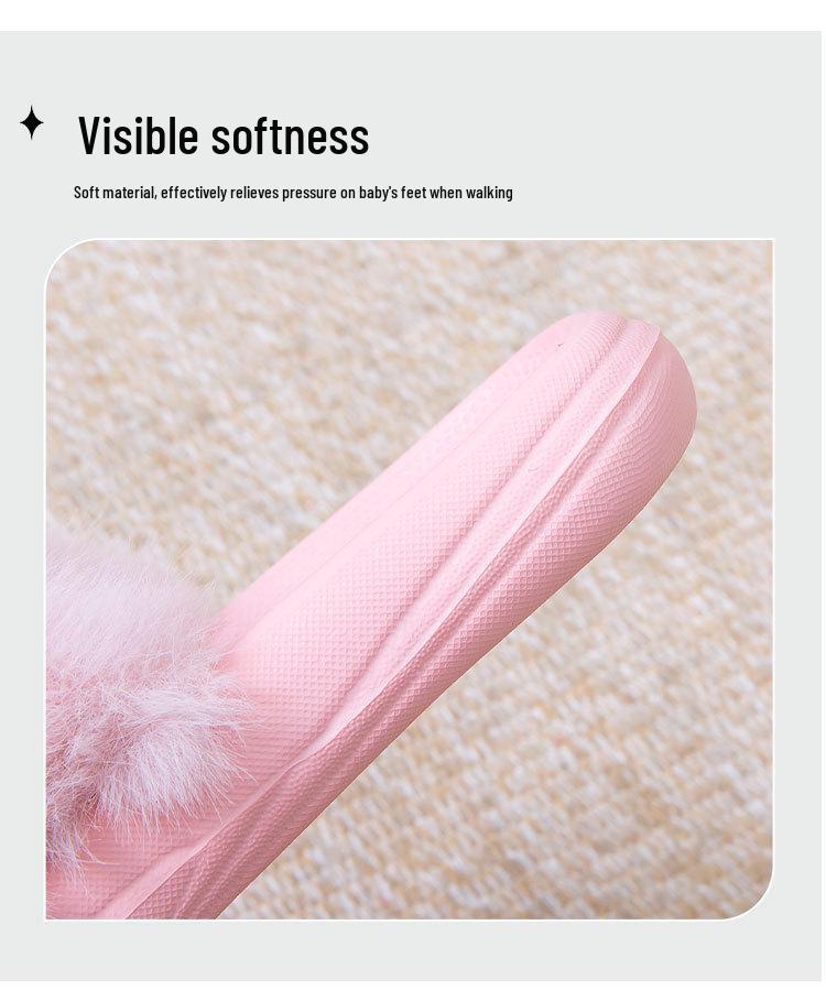 Children's Eco-friendly Non-slip Plush Slippers, Warm EVA, for Toddlers and Girls, Outdoor Use.