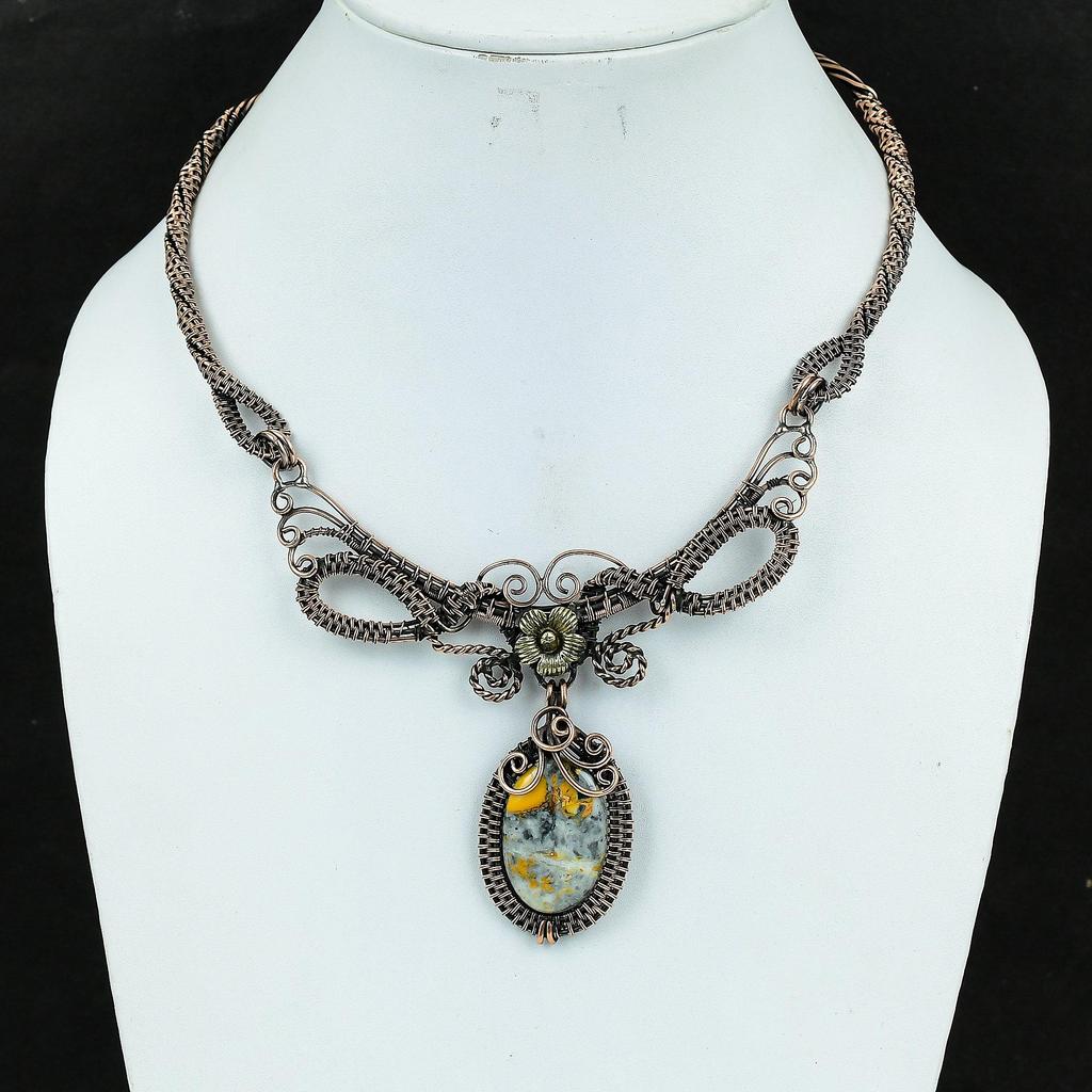 Malingano Jasper Necklace Handmade Jewelry, 999 Copper Wire Wrapped Necklace Designer Gemstone Jewelry Adjustable Chain Necklace