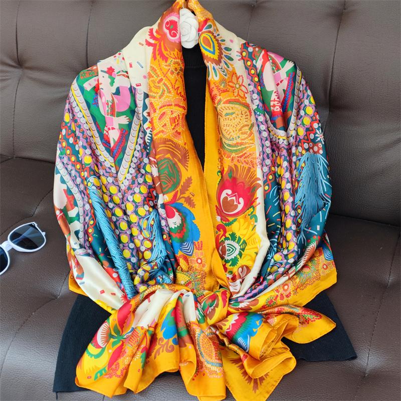 180*90cm muffler fashion Luxury Brand Scarf Women New Style Fashion Color Matching Print Silk Lady Popular Headcloth Beach Shawl