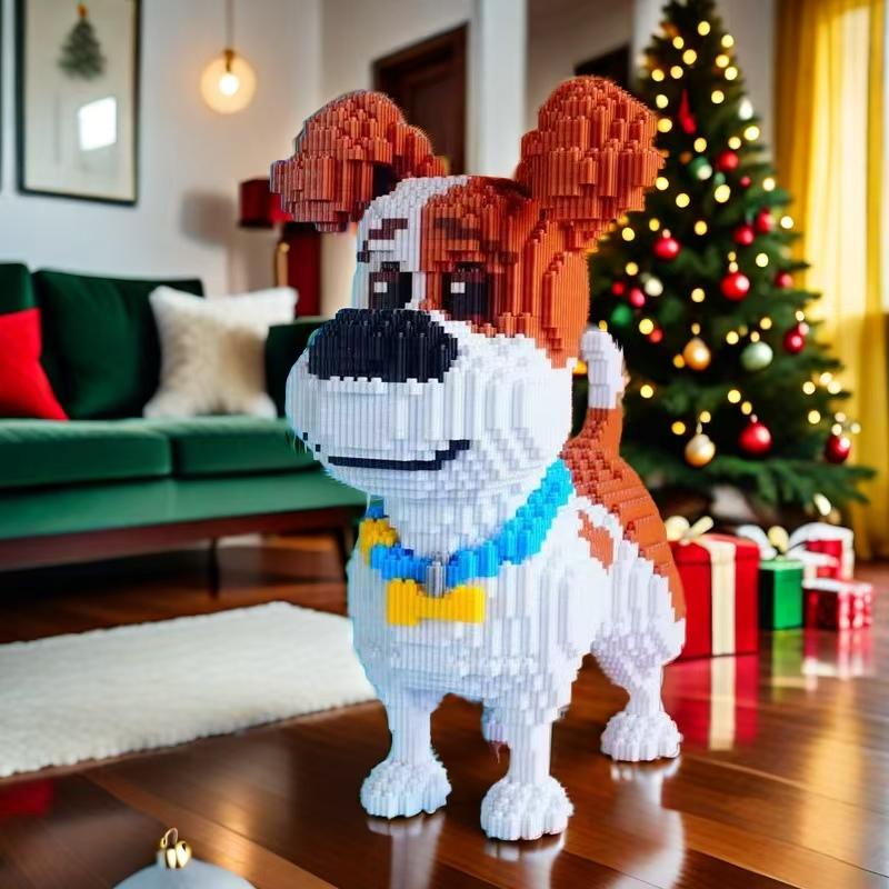 3698-Piece Mini Dog Building Block Toy - Cute DIY Puzzle, Brown and White Pixel Design, Interlocking Plastic Blocks, Suitable for Parties