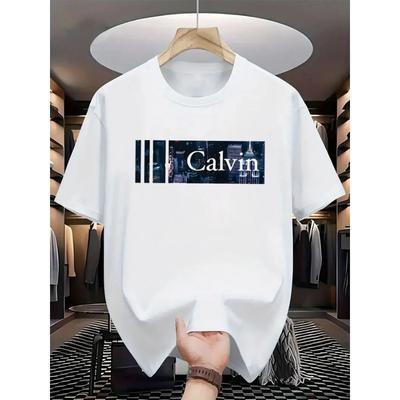 Men's Summer Cotton Fashionable Casual Loose Large Size Letter Pattern Printed Round Neck Short Sleeve T-shirt Top