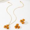 Temperament Color Enamel Drop Flower Jewelry Set for Women Gold Plated Petal Clavicle Necklace Earrings Party Charm Decor