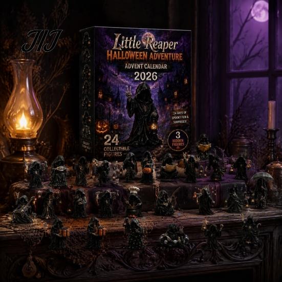 Grim Reaper Figures for Halloween Advent Calendar, 24 Day Countdown Box with Witch Ghost Funny Character Gift Set Figurines, Spooky Collectible