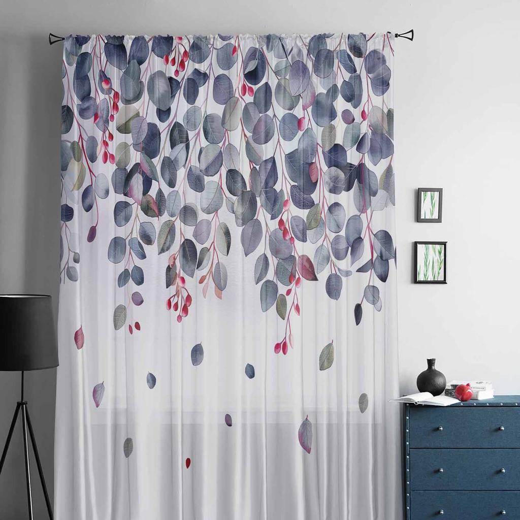 Blätter, Zweige, Früchte, Aquarell, Fenster-Tüllvorhänge für Wohnzimmer, Schlafzimmer, Hotel, Luxus-Dekoration, transparente Vorhänge