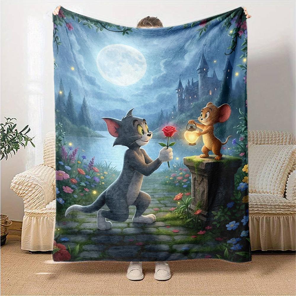 1pc Tom and Jerry Flannel Blanket Soft Warm Throw for Home, Office, Travel, All-Season Cozy Bedding Gift L1436