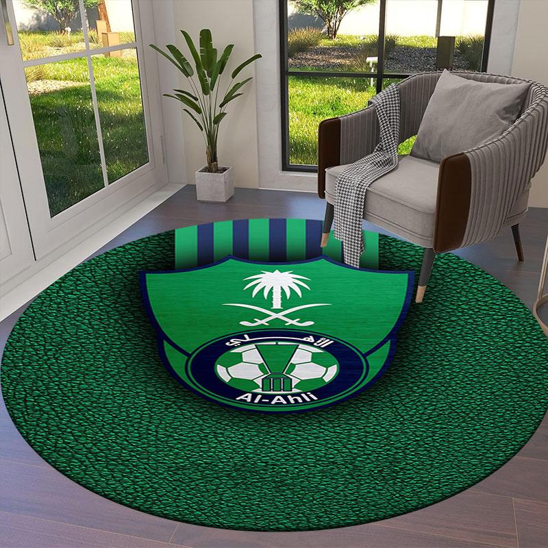 Al-Ahli Saudi FC Round Area Rug,Carpet Rug for Living Room Bedroom Sofa Playroom Decor,Non-slip Floor Mat