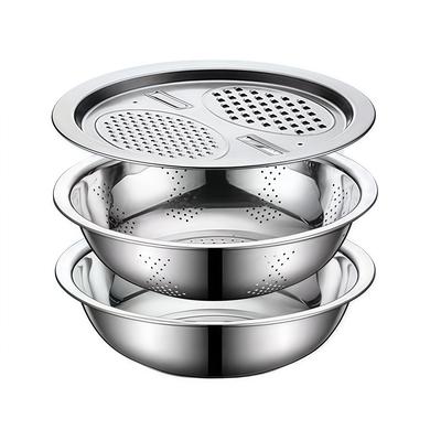 Stainless Steel 3-in-1 Vegetable Strainer Slicer Cutter Graters Drain Basket Salad Maker Bowl Kitchen Accessory Tool