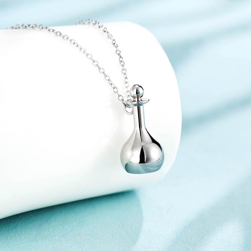 Elegant Summer Titanium Steel Perfume Bottle Pendant Necklace for Women - Simple, Niche Design, Non-Fading Jewelry