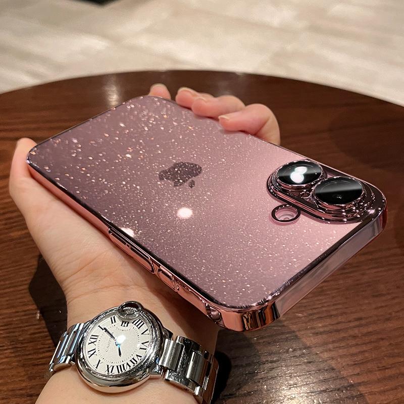 

Clear Plating Bling Glitter Case For iPhone 12 13 14 15 16 17 Pro Max Plus Transparent Shockproof Hard Ultra Thin Cover For iPhone 17