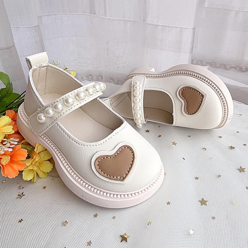 2025 New Trendy Brand Girls' Shoes Children's Foreign Style Love Rhinestone Princess Shoes Little Girl Soft Sole Single Shoes Versatile