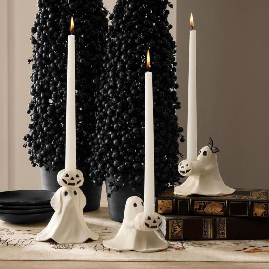Halloween Ghost Taper Candle Holder Spooky Resin Ghost Pumpkin Tapered Candlestick Holder for Halloween Wedding Party Office Home Table Decor